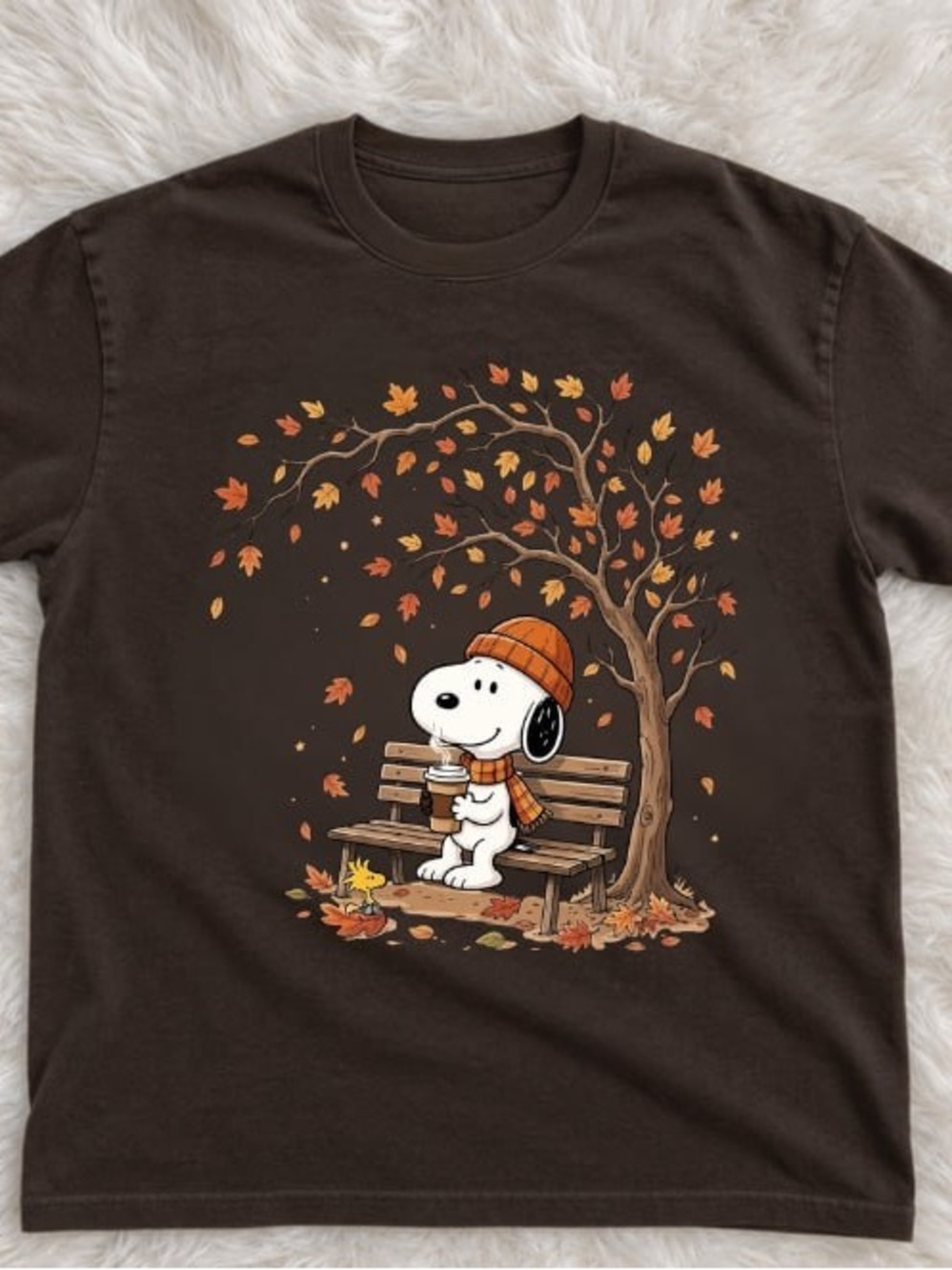 Snopy Fall Bench Gildan Brown Graphic Tee